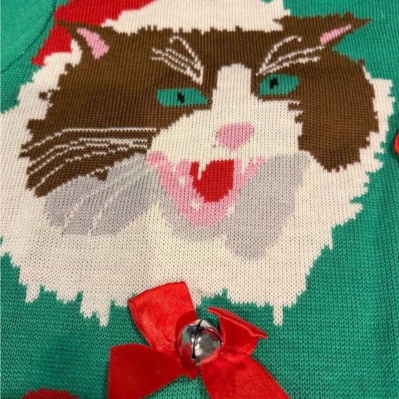 Tipsy Elves Ugly Christmas Sweater Sz L Cats Kittens Bells Kitty Red Green - Picture 6 of 9